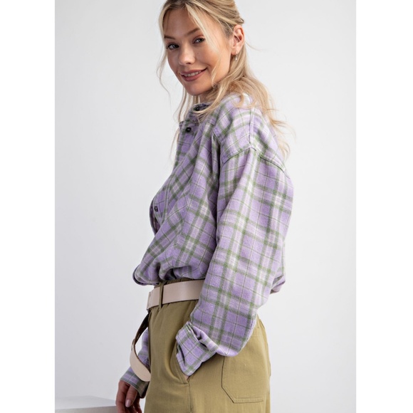 "The Jess" Lavendar Plaid Button Down Oversized Shirt - Picture 3 of 3